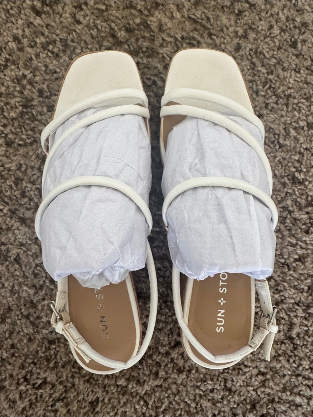 Sun + Stone Off-White Strappy Square-Toe Sandals